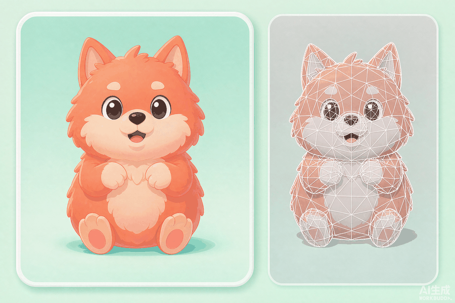 Modly 3D: turn a game pet dog image into a 3D wireframe mesh Modly 3D turned a game pet dog photo into a 3D wireframe mesh with white edges