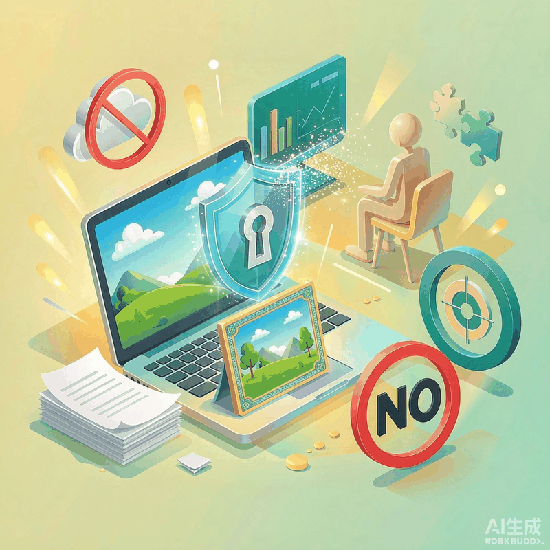 Modly 3D keeps your data private: a laptop protected by a privacy shield, no data uploaded