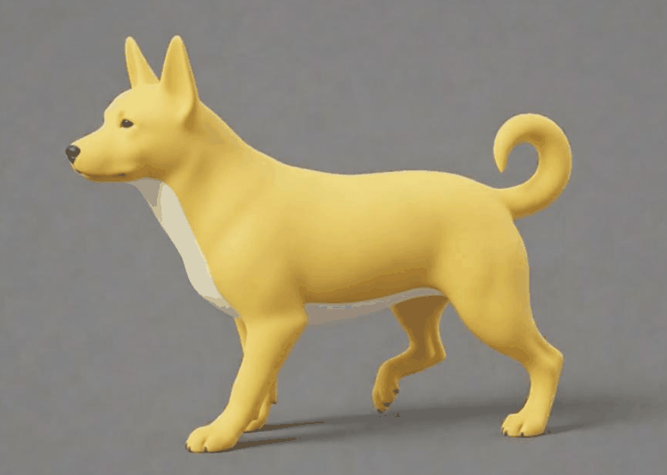 Modly 3D input image: a low-poly yellow game pet dog reference before local 3D generation Modly 3D input image: a low-poly yellow game pet dog reference before local 3D generation